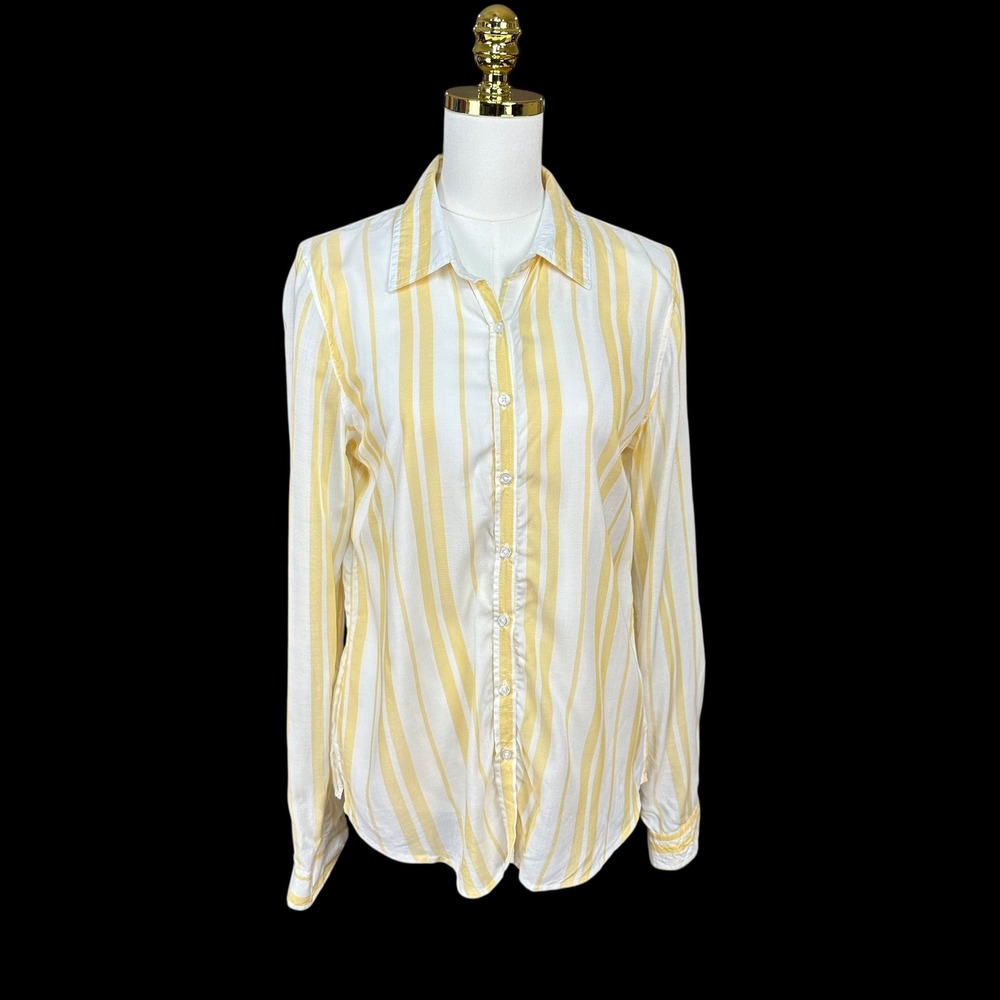 Maurices Womens Yellow White Striped Button Down Shirt Long Sleeve Small‎ NWT